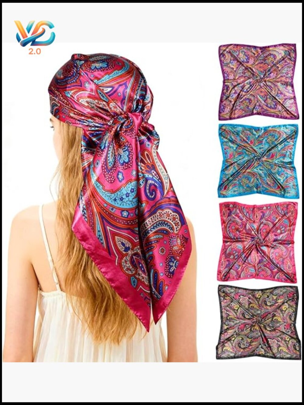 35" Silk Head Scarf for Women 4 Pack Satin Bandana Hair Wrap Square Shawl